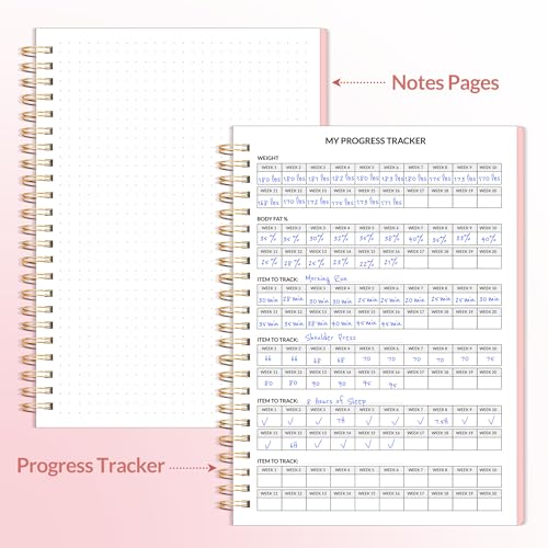 Pink A5 Fitness Journal Workout Planner for Men & Women, 6.4 x 8.3 inches, Gym & Home Use, Goal Tracking & Progress Log