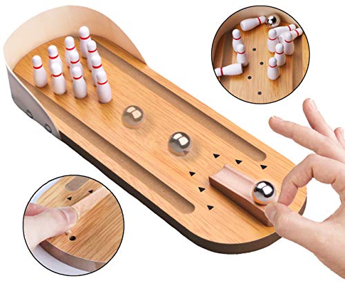 Mini Bowling Game Set - Tabletop Wooden Arcade for Stress Relief
