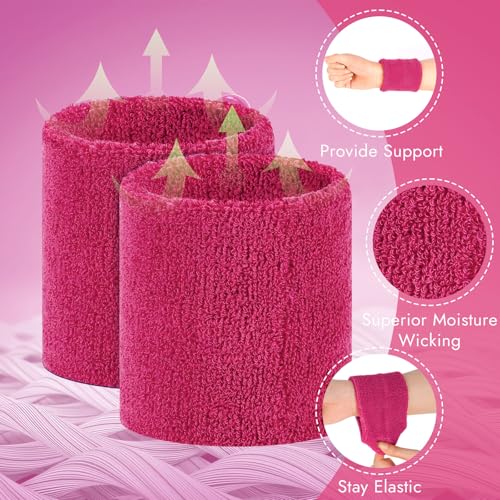 8-Pack Athletic Sweatbands for Men and Women - Highly Absorbent - Hot Pink