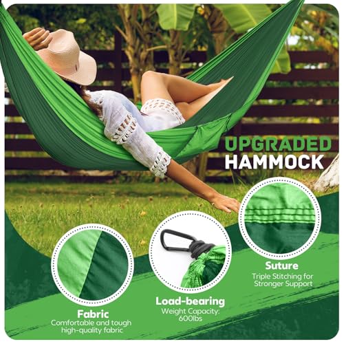 PUPTILY Green Camping Hammock with Tree Straps - Lightweight Portable Nylon Outdoor Swing, Double or Single, Orange