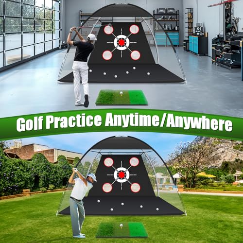 Golf Net with Practice Mat - 10x7FT Hitting Aid for Backyard Training