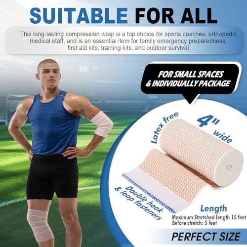 4-Inch Elastic Bandage Wrap - 6 Pack for Compression Support