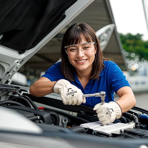 Giorgino Leather Work Gloves Men Pack of 6 Heavy Duty Cowhide Driver Gloves Safety Work Gloves for Gardening & Construction