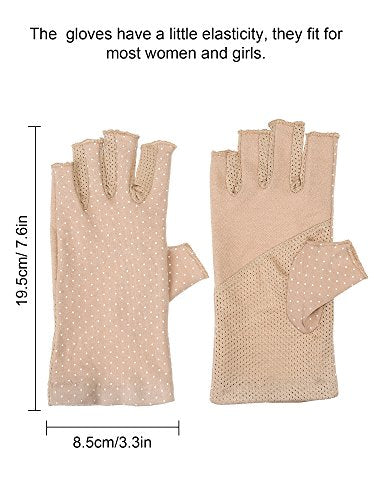 UV Protection Fingerless Gloves for Women - Non-Slip Khaki