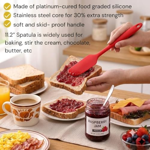 Silicone Jar Spatula Set - Long Handle Kitchen Scraper, Red