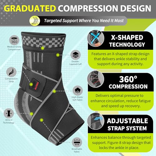 Ankle Brace with Arch Support - Compression Sleeve - Black Medium