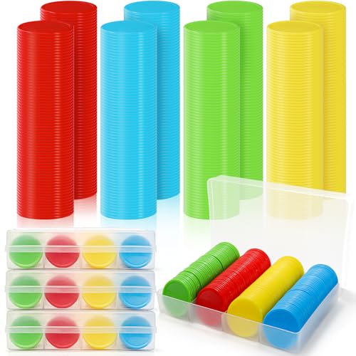 Plastic Poker Chips Set 640 Pieces with Storage Boxes for Casino, Bingo, Math Games