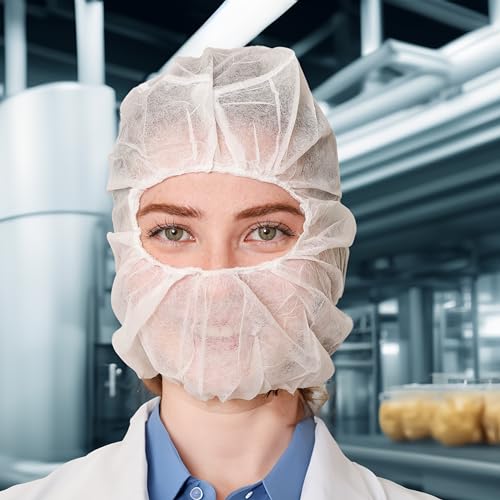 Polypropylene Hood, Disposable Catering Bonnets, Hairnet & Beard Cover Combo for Work, Food Service - Blue/White