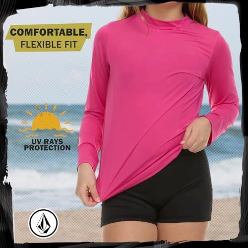 Girls Long Sleeve Rash Guard - UPF 50+ Swim Shirt, Fuchsia