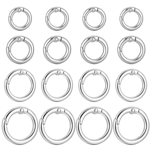 16 PCS Metal Spring Round Carabiner Clips - 4 Sizes O Rings