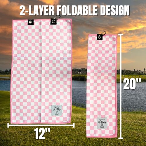 Against The Grain Pink Microfiber Golf Towel 12x20 with Clip – Women’s Golf Accessory