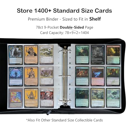 Rayvol Black Trading Card Binder 9-Pocket Pages for 1404 Cards, Water-Resistant