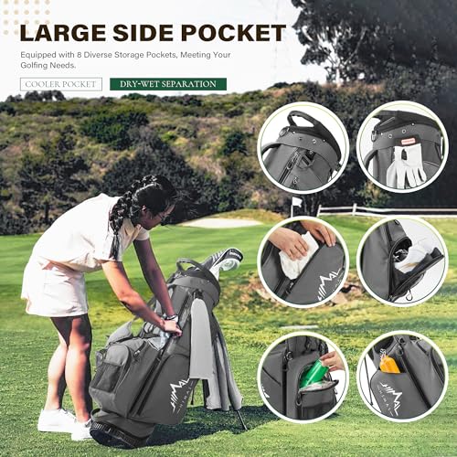 Lightweight 7-Way Golf Stand Bag - Gray | Multiple Pockets, Dual Straps