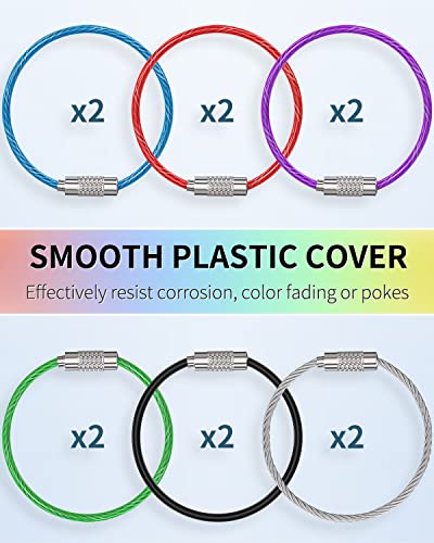 4-Inch Heavy Duty Stainless Steel Keychain Cable - 12 Pack, 6 Colors