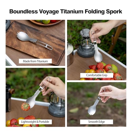 Folding Titanium Spork - Ultralight Spoon Fork Knife Utensil Ti1022T