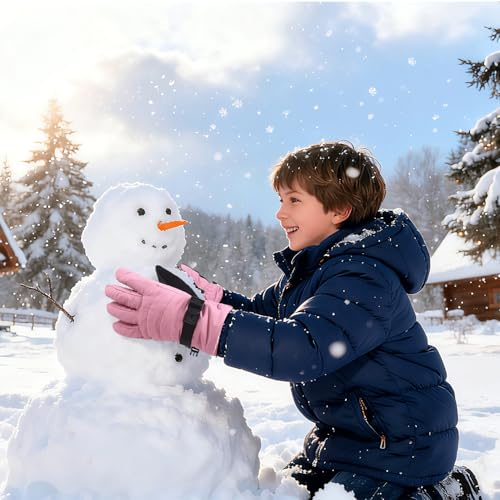 Kids Warm Winter Gloves - Snowproof Fleece Lining - Light Pink, 4-6 Years