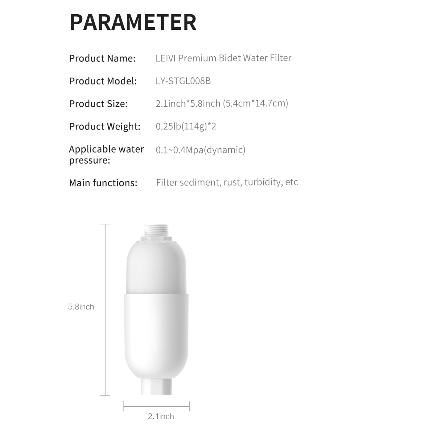 LEIVI Bidet Filter, Premium Water Filtration System for Bidet Seat