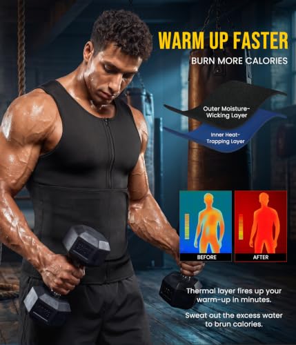 Mens Sauna Suit Sweat Vest for Weight Loss - Blue, Large