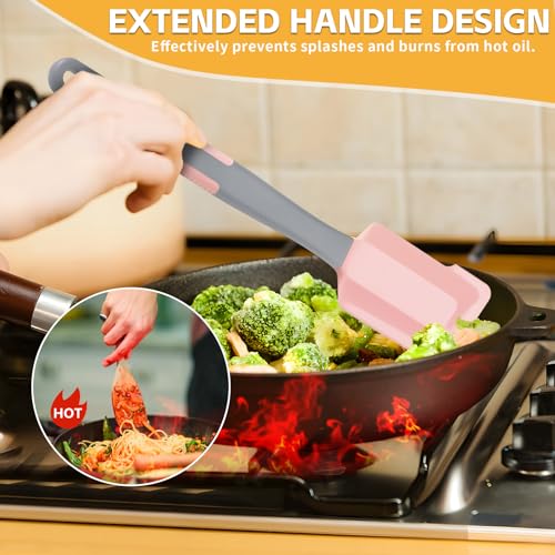 Extra Long Silicone Pastry Brush & Spatula Set - Pink