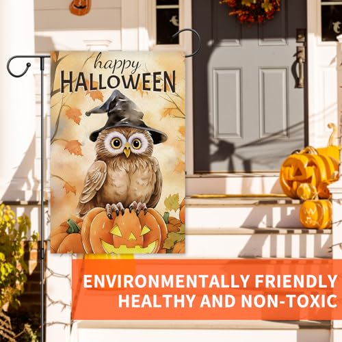 Happy Halloween Garden Flag 12x18 Inch Double-Sided Burlap Pumpkin Owl Yard Sign