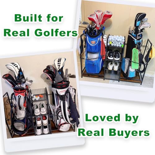 Golf Bag Storage Organizer - Holds 2 Golf Bags & Accessories