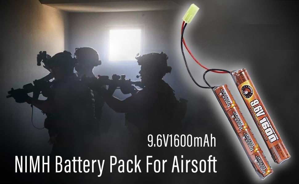 Lancer Tactical Airsoft Battery Charger & 9.6V NiMH 1600mAh Rechargeable Pack | Ideal for AEGs