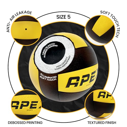 Apex Sports Professional Volleyball - Official Size & Weight, High-Visibility Black & Yellow, Variation: Volleyball