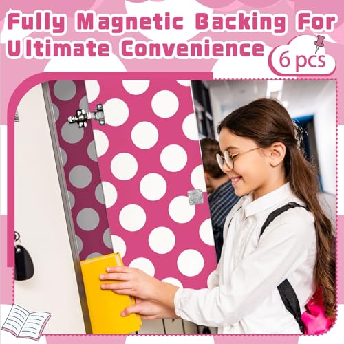 6 Pcs Pink Polka Dot Locker Magnetic Wallpaper 12" x 12" Locker Accessories Wall Magnetic Sticker for School Supplies Locker Accessories School Locker Decorations for Girls Back to School Stuff Gift