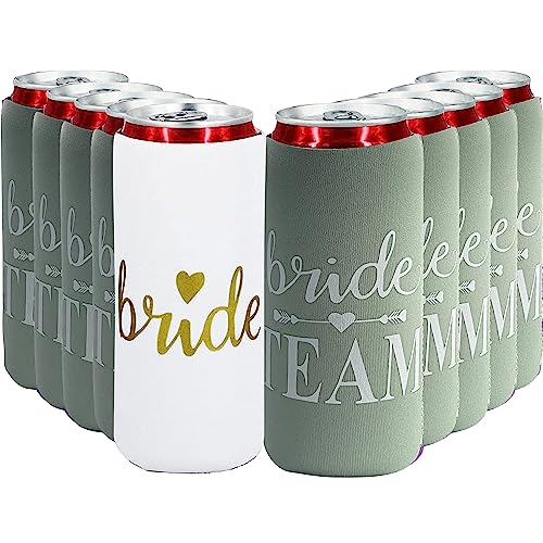Sage Green LADY&HOME 10-Piece Bride & Team Can Coolers Set, Bachelorette Party Favors