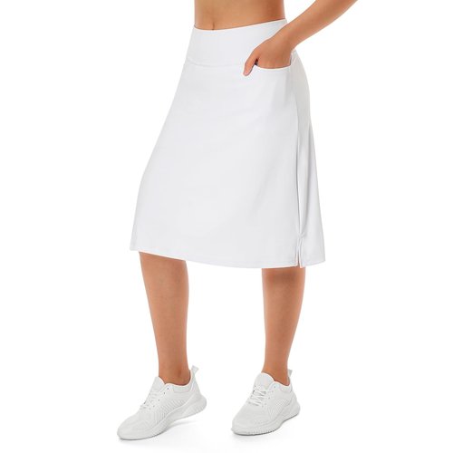 Women's Midi Length Skorts Skirts with 3 Pockets Modest Skirts Women's 24" Knee Length Skort Allwhite S