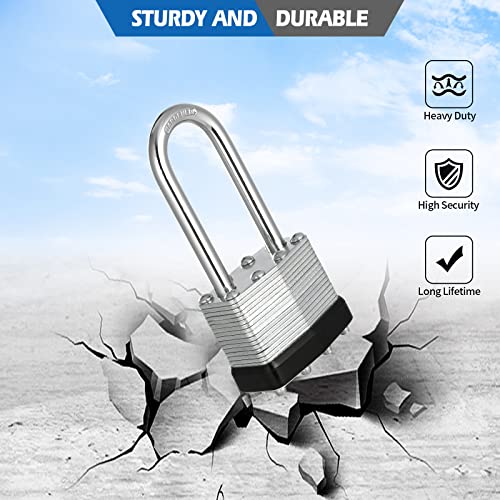 Keyed Alike Padlocks, Laminated Heavy Duty Padlocks Keyed Alike Set of 6, Key Lock with 1-9/16"(40mm) Wide Body 2-inch Long Shackle for Storage Unit, Sheds, Garages and Fence