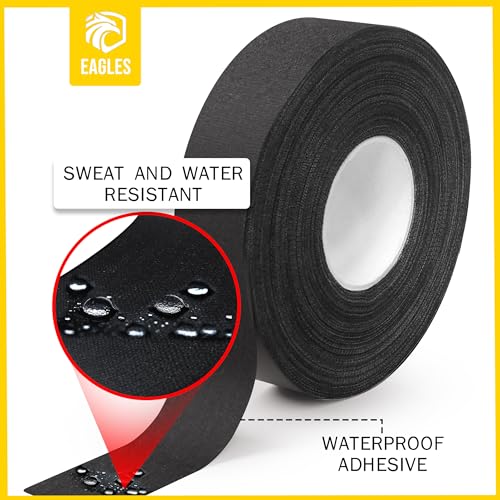 Black Hockey Tape - 1 Inch Grip Tape, 2 Rolls, Water-Resistant