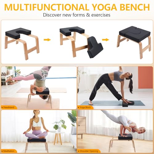 Yoga Headstand Bench with PU Cushion - Black, 300 lbs Capacity