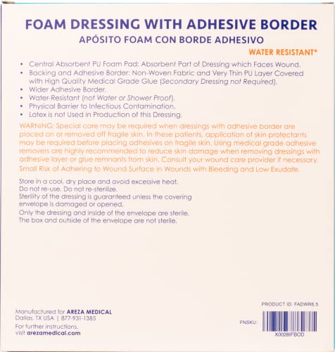 Areza Medical 6.5x6.5 in PU Foam Wound Dressing with Adhesive Border – Sterile (5 pcs)