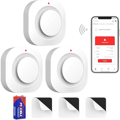 Smart Smoke Detector Fire Alarm, Uingarm, Wi-Fi Smoke Detector with App, Bluetooth Wireless Smoke Alarms with Battery Operated, 3 Pack