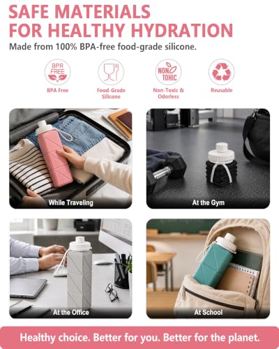 Collapsible Silicone Travel Water Bottle 21oz - Pink