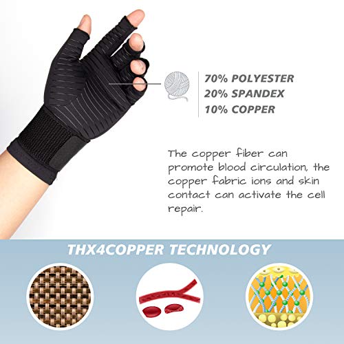 THX4COPPER Compression Arthritis Gloves Small-Medium with Adjustable Strap