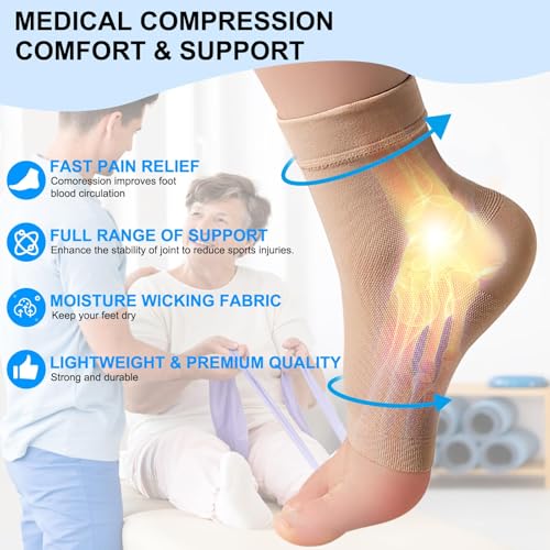 Medical-Grade Compression Ankle Socks for Plantar Fasciitis Relief - Medium Beige