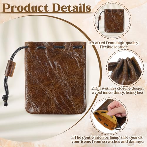 Small Leather Drawstring Pouch - Waterproof Cowhide Bag