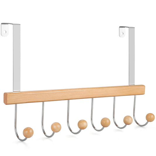 TOPIA HANGER Over The Door Hooks for Hanging, Towel Hooks Towel Racks for Bathroom, Coat Hooks Coat Rack Over The Door Organizer Hanging, Wooden Door Hangers for Coat Towel Hat Purse CT71N