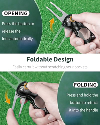 Foldable Golf Divot Repair Tool with Magnetic Ball Marker - Black