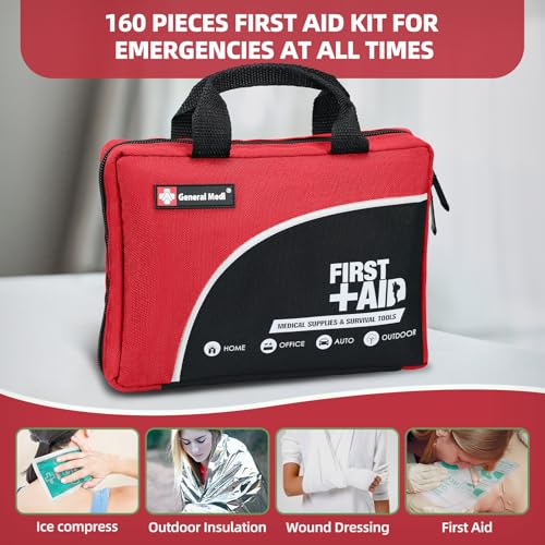 160-Piece First Aid Kit - Compact and Lightweight Emergency Supplies