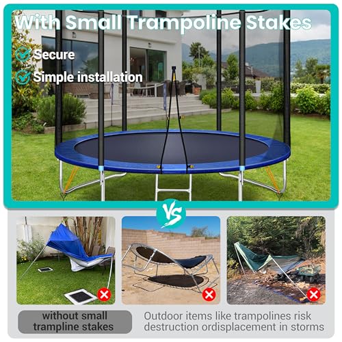 Heavy Duty Trampoline Anchor Stakes Kit - 8" Black, 4 Pack with Ropes