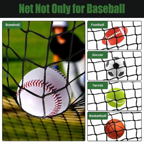 Hittop 10x20 ft Nylon Baseball Backstop Net with 33ft Rope Heavy Duty Sports Netting