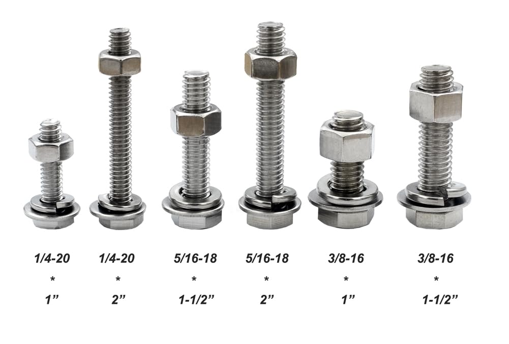 DGOL 20 Sets 1/4-20 x 1 inch Flat Head Hex Bolt Nuts Flat and Lock Washers Kit All Made of 304 Stainless Steel