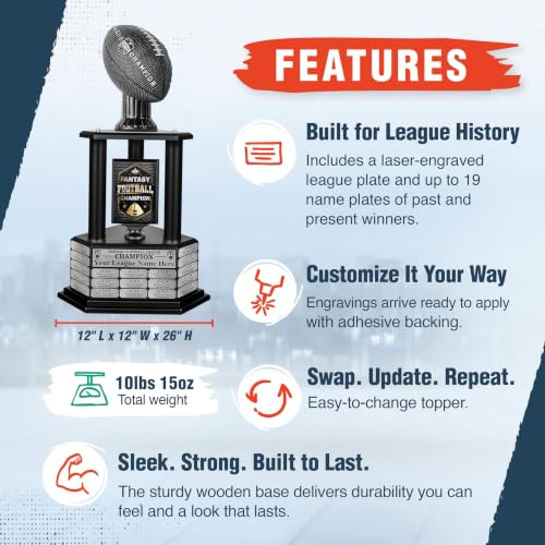 26" Fantasy Football Trophy - 19-Year Perpetual Award, Customizable