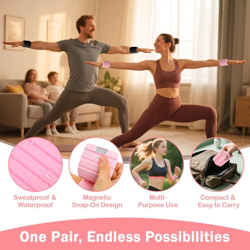 Pink Adjustable Magnetic Wrist & Ankle Weights Set for Women - 2 Pack, 2.2 lbs Total