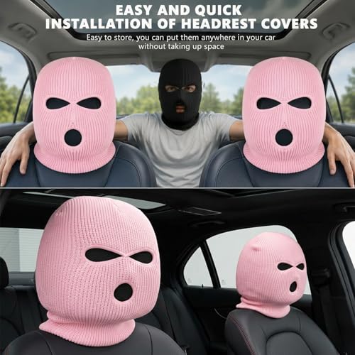 Tmflexe 2 Pieces Full Face Ski Mask Balaclava Pink One Size Knitted Winter Warmer