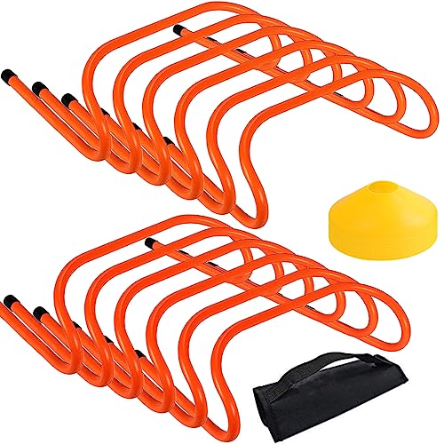 12 Durable Agility Training Hurdles with 10 Marker Cones Set