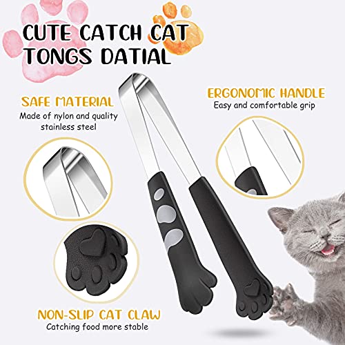 Cat Paw Tongs 7 Inch Stainless Steel Kitchen Utensils - Black, 2 Pieces